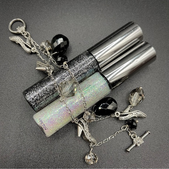 NWT ELEGANT DOUBLE STRAND CHARM BRACELET IN JET BLACK & CLEAR SILVER CRYSTALS - Picture 8 of 9